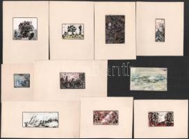 Jelzés nélkül: 10 db olaj-karton mini festmény 5x12 cm méretig