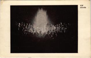 KIE tábortűz, üdvözlet a Keresztyén Ifjúsági Egyesületek konferenciáiról, jól megférnek egymással a testvérszervezetek és a cserkészek, hátoldalán aláírásokkal / Hungarian Christian Youth Association propaganda, scout camp fire (EK)