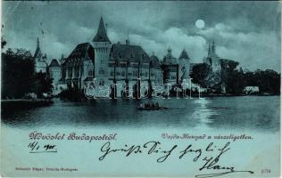 1900 Budapest XIV. Városliget, Vajda-Hunyad vár este holdfényben. Schmidt Edgar kiadása (EB)