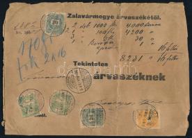 1900.03.03. Értéklevél Feketeszámú 8kr + 2 x 20kr (hiányzó sarok / missing corner) + 2 x Turul 60f vegyes bérmentesítéssel "ZALA-EGERSZEG" Nagyon ritka!