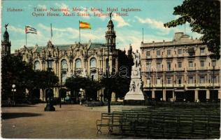 Havana, La Habana, Havanna; Teatro Nacional, Mto. a Marti, Hotel Inglaterra / Opera House, Marti Statue, Inglaterra Hotel (pin marks)