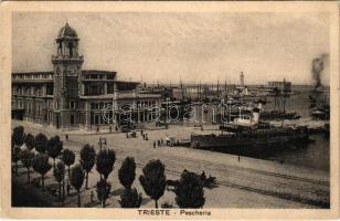 1925 Trieste, Trieszt; Pescheria / fish market, steamships (EK)