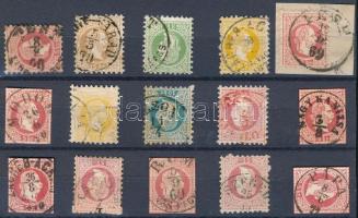 1867 10 bélyeg és 5 díjjegy kivágás közte szép bélyegzések