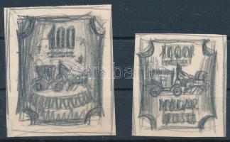 1946 Konecsni György 2 klf bélyegterv vázlata