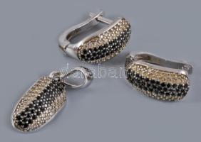 Ezüst (Ag) fülbevaló pár és medál, kövekkel kirakva, 925 ezrelékes, bruttó 4,3g