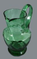 Parádi csavartbordás zöld üveg kiöntő, hibátlan, m: 14,5 cm