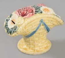 Szecessziós majolika persely, sérüléssel, 12x9 cm