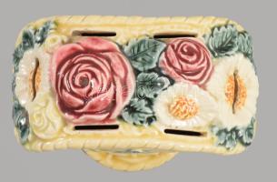 Szecessziós majolika persely, sérüléssel, 12x9 cm