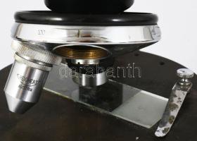 Reichert Austria antik mikroszkóp, fa dobozában, m: 31 cm