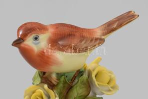 Herendi madár sárga rózsás bokron. Jelzett, kézzel festett, hibátlan, m: 9,5 cm