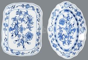 Dubi Bohemia 2 darab hagymamintás kis tálca, jelzett, hibátlan, 20x13 cm, 19x14 cm