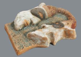 Kétfejű bohós kerámia falidísz, 26x22 cm