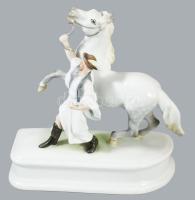 Herendi lovát fékező csikós legény, jelzett, kézzel festett, hibátlan, 20x19,5 cm /// Herend horse-t...