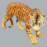 Herendi tigris. Jelzett, kézzel festett, hibátlan, 20x9 cm /// Herend tiger. Hallmarked, hand-painte...