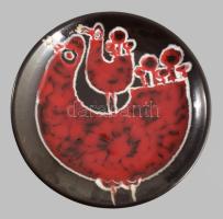 Hőgye Katalin: Kakasmintás dísztál. Mázas kerámia, jelzett, hibátlan, d: 29 cm