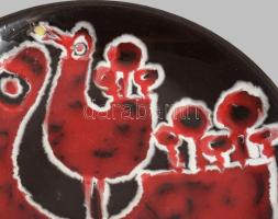 Hőgye Katalin: Kakasmintás dísztál. Mázas kerámia, jelzett, hibátlan, d: 29 cm