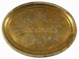 cca 1900 Alpakka tálca virágmintákkal, 35x27 cm