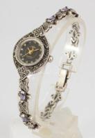 Ezüst (Ag) női karóra, kövekkel, kvarc, bruttó 23,1g