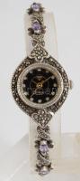Ezüst (Ag) női karóra, kövekkel, kvarc, bruttó 23,1g