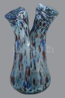 Anyagában színezett hutaüveg kétszájú váza, hibátlan, m: 19,5 cm