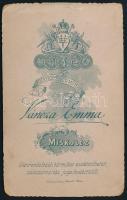 cca 1890 Elegáns, kackiás bajszú férfi portréja, vizitkártya Váncza Emma miskolci műterméből, 10,5x6...