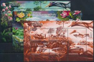 2018-2020 A bakonyi dinoszauruszok I. és II.: 3 klf blokk, sima + egyszínű + vágott (22.550)