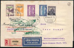 1931 Zeppelin sor ajánlott légiposta levélen - Zeppelin I. Magyarország - Németország útja alkalmi bélyegzéssel