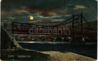1912 Tokaj, Erzsébet híd este holdfényben. Fränkel Dezső kiadása (kopott sarkak / worn corners)