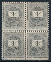 1889 1kr négyestömb 11 1/2 fogazással (ráncok, szakadás / creases, torn)