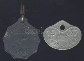 Budapest 1937. Ebvédjegy T:3 + 1934.Pest-Pilis-Solt-Kiskun Vármegye ebvédjegy