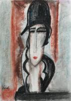 Jándi jelzéssel: Hölgy kalapban. Pasztell, papír, 42x29,5 cm