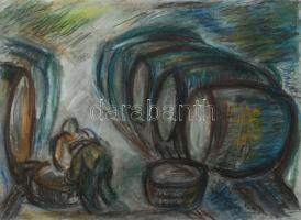 Olvashatatlan (Egry József?) jelzéssel: Pincében. Pasztell, papír, 29,5x42 cm