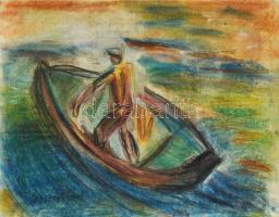 Olvashatatlan (Egry József?) jelzéssel: Csónakban. Pasztell, papír, 29,5x42 cm