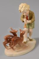 Pirkenhammer gidáknak furulyázó porcelán szobor. Kézzel festett, jelzett, hibátlan 13x17 cm