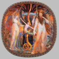 1994 "Ádám és Éva" német porcelán dísztál, jelzett, hibátlan, 21x21 cm