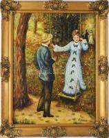 Vereckeiné jelzéssel, Renoir után: Hinta. Olaj, farost. Dekoratív, sérült fakeretben. 39,5x29,5 cm