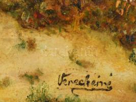 Vereckeiné jelzéssel, Renoir után: Hinta. Olaj, farost. Dekoratív, sérült fakeretben. 39,5x29,5 cm