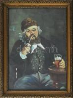 Szórády jelzéssel: Pipázó sörivó, olaj, vászon. Dekoratív, üvegezett fakeretben, 34x25 cm