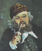 Szórády jelzéssel: Pipázó sörivó, olaj, vászon. Dekoratív, üvegezett fakeretben, 34x25 cm