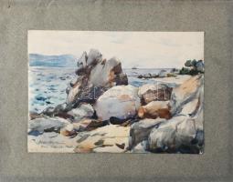 Olvashatatlan (Vedrődy?) jelzéssel: Moschiena (Mošćenička Draga, Isztria félsziget), 1920-as évek. Akvarell, papír. 16×23 cm