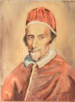 Králik Andor (1908-1981): XI Ince pápa (Odescalchi család sarja). Akvarell, papír, jelzett. Sérült. 42,5×32,5 cm
