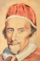 Králik Andor (1908-1981): XI Ince pápa (Odescalchi család sarja). Akvarell, papír, jelzett. Sérült. ...