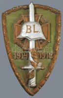 1918 Országos Frontharcos Szövetség gipsz háborús emlék falidísz, hátoldalán a tulajdonos neve belekarcolva, 33x22 cm