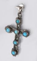 Ezüst (Ag) kereszt medál, türkizekkel, jelzett, bruttó 3,4g