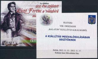 2012 Az ELGYÜSZ VII. Országos Kiállítása Siófok felülnyomott (Liszt Ferenc) alap + speciális emlékív, csak 20 db létezik