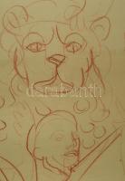 Vinkler László (1912-1980): Tanulmányrajz hindu istenséggel. Kréta, papír, jelzés nélkül, hátoldalán...