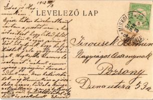 1912 Tokaj, Római katolikus templom este holdfényben, üzlet. Fränkel Dezső kiadása + "MISKOLCZ ...