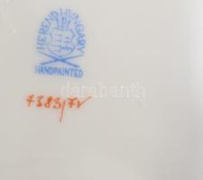 Herendi indiai kosár zöld mintás kínáló, jelzett, szirmokon kis pattogzással, 11,5x11,5 cm