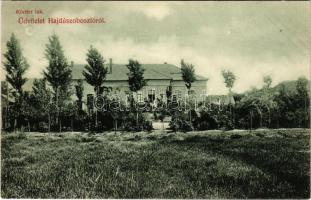 1908 Hajdúszoboszló, Körner lak, kastély, villa. Körner Béla kiadása + vasúti mozgóposta bélyegző (b)