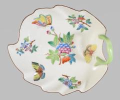 Herendi Viktória mintás levél alakú kínáló, jelzett, hibátlan, 20x17 cm